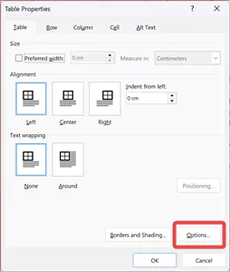 add space between text and table borders