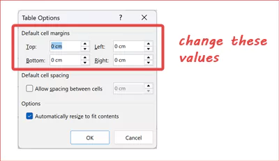 add space between text and table borders