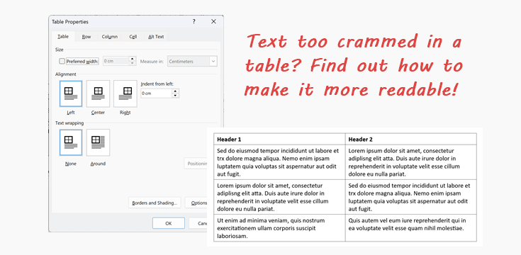 add space between text and table borders