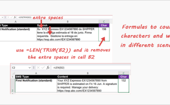 how to count characters and words in excel