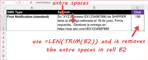 count characters and words in excel
